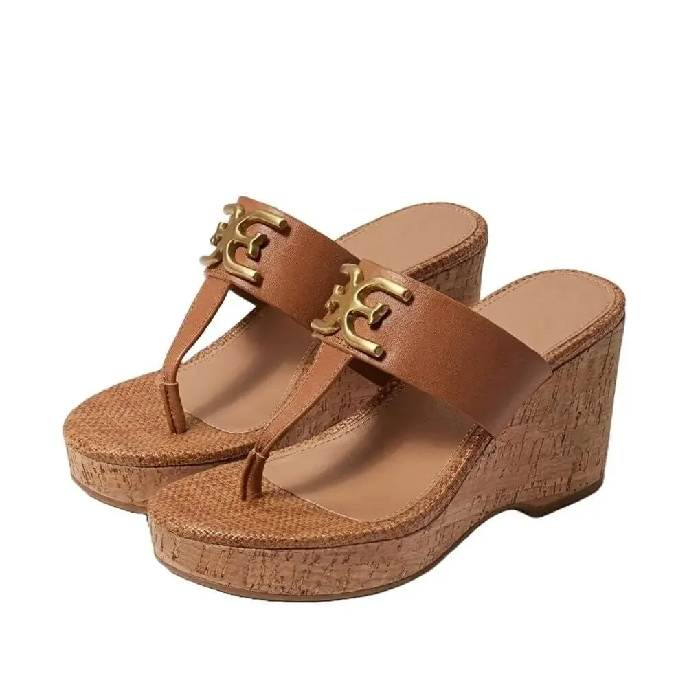 Sam Edelman Yardlie Cuoio Brown Wedge Heel Leather Strap Slip On Sandal 9.5 M